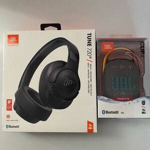 JBL Tune 720BT headphones and JBL Clip 4